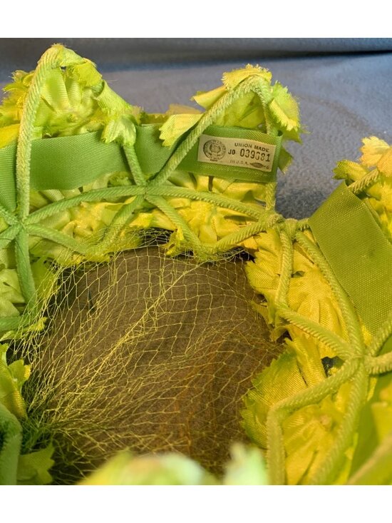 Unionmade Vintage Lime Green Floral Hat Veil Womens Size 22 Handmade USA main image 10